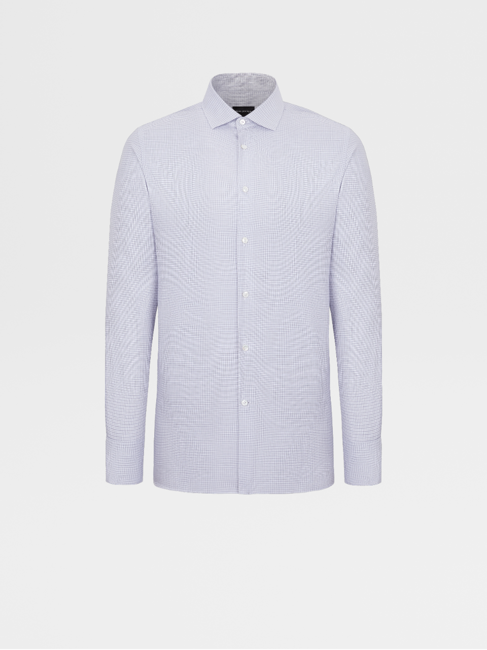 墨蓝色细格纹Trofeo™600棉及桑蚕丝精裁衬衫，Milano合身版型
